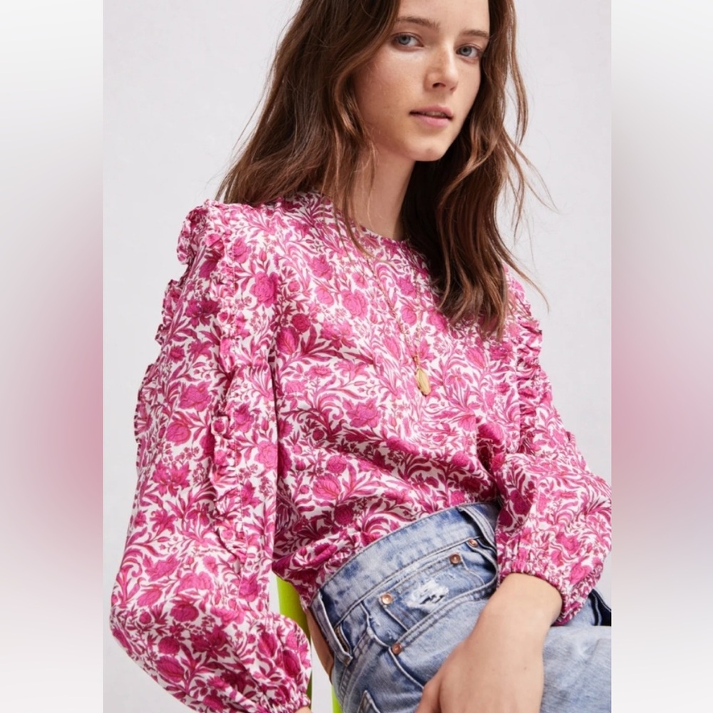 J. Crew x Liberty of London Sambourne Floral Ruffle Blouse Pink/White Suze XL